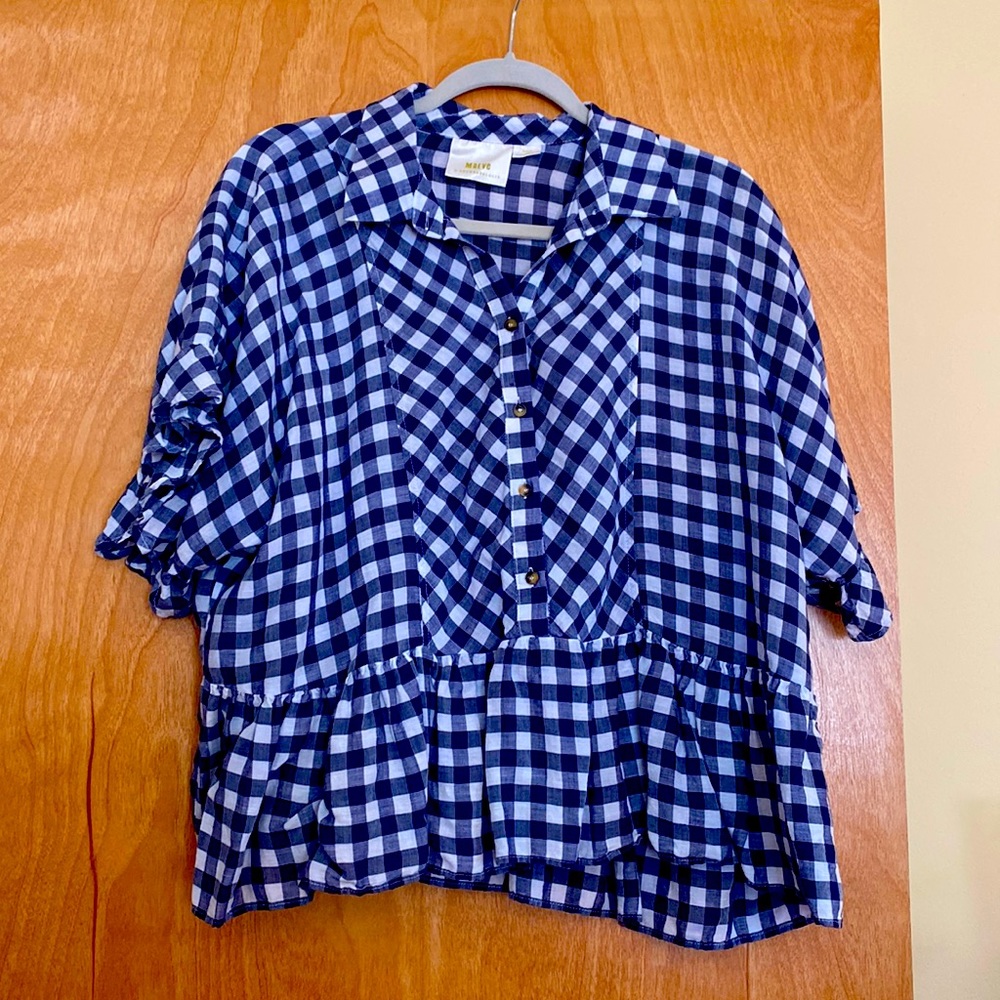 Maeve by Anthropologie Blue and White Checkered Top